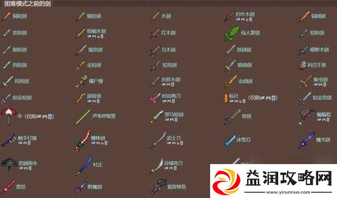 泰拉瑞亚游戏内稀有武器全面介绍与详细汇总大全